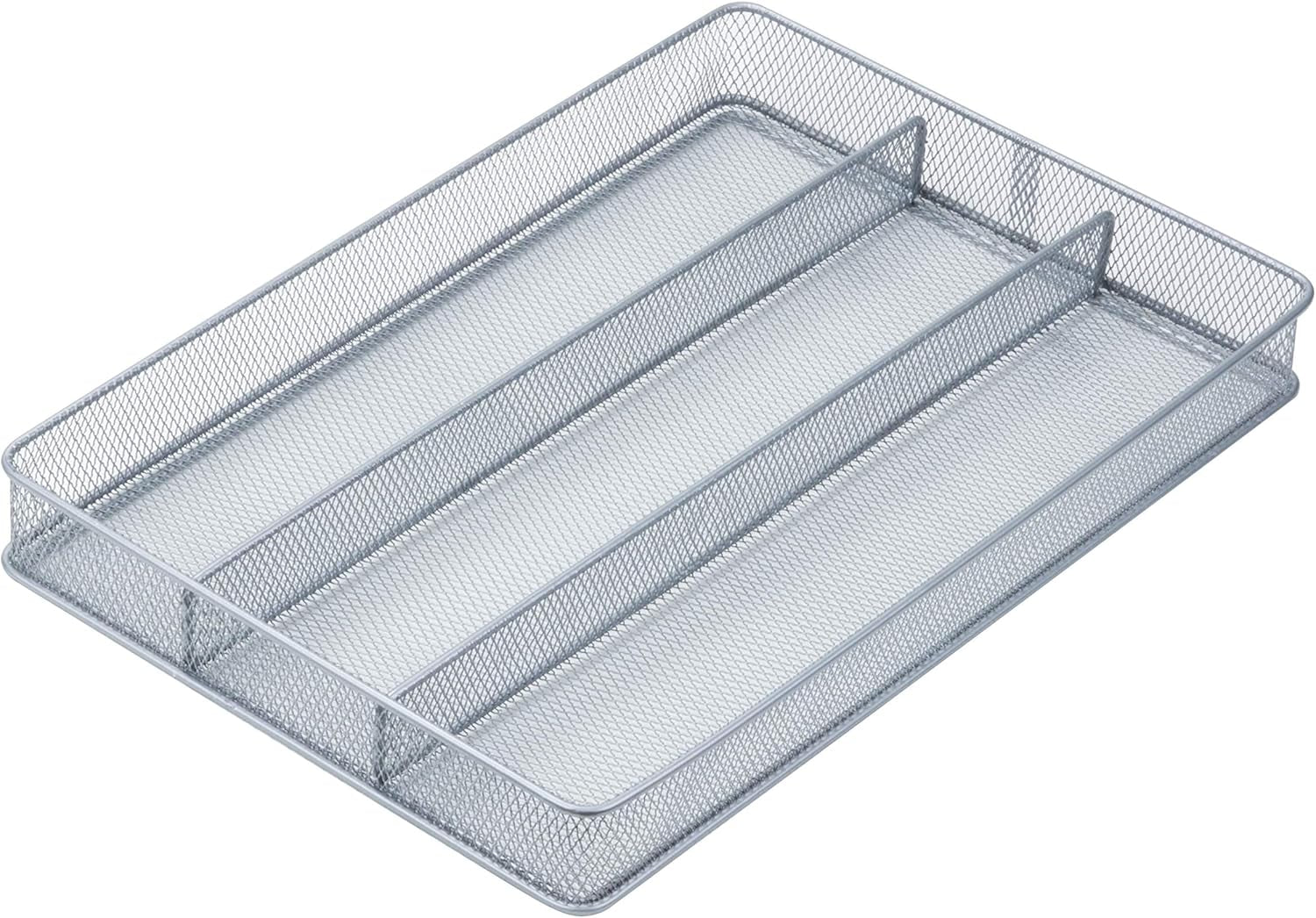 KCH-02163 Steel Mesh 7-Compartment Expandable Utility Drawer Organizer, Silver