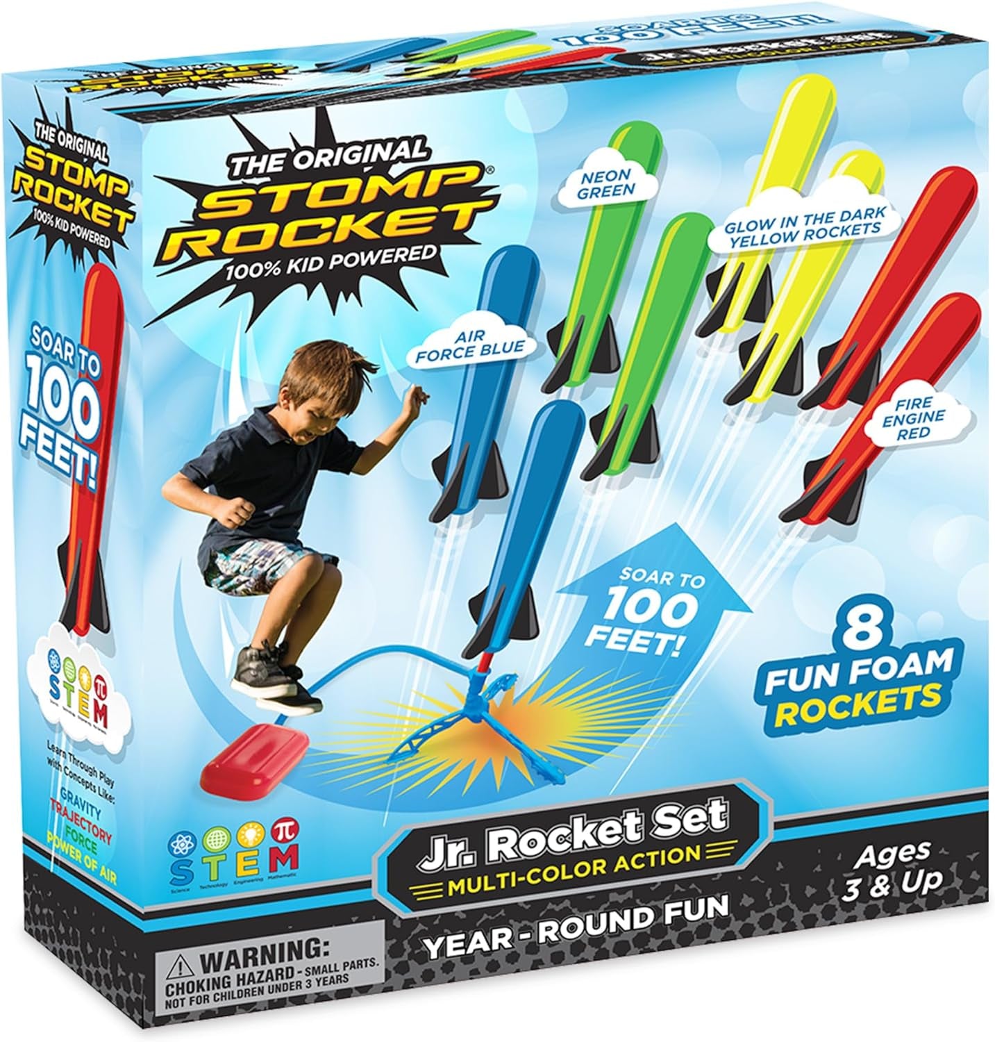 Jr Glow Rocket Launcher for Kids, 7 Rockets - Glow in the Dark Fun Backyard & Outdoor Kids Toys Gifts for Boys & Girls -Toy Soft Foam Blaster Set - Multi-Player Adjustable Launcher Stand