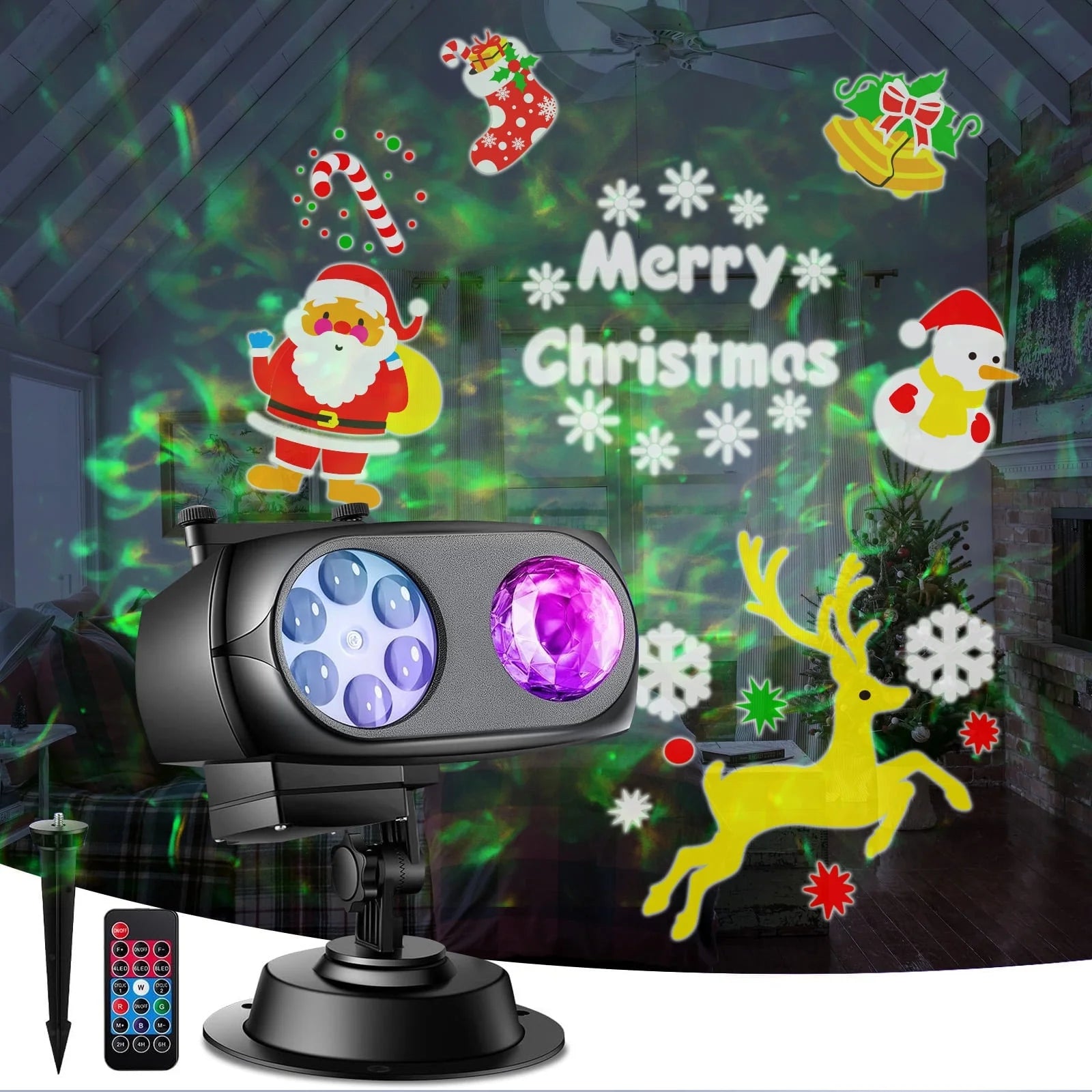 15W Brighter Halloween Decorations Projector Lights and Christmas Projector Outdoor 2025 Upgrade, 10 HD Slides (3D Ocean Wave & Patterns), 30 Holiday Projector Home Party Light Show