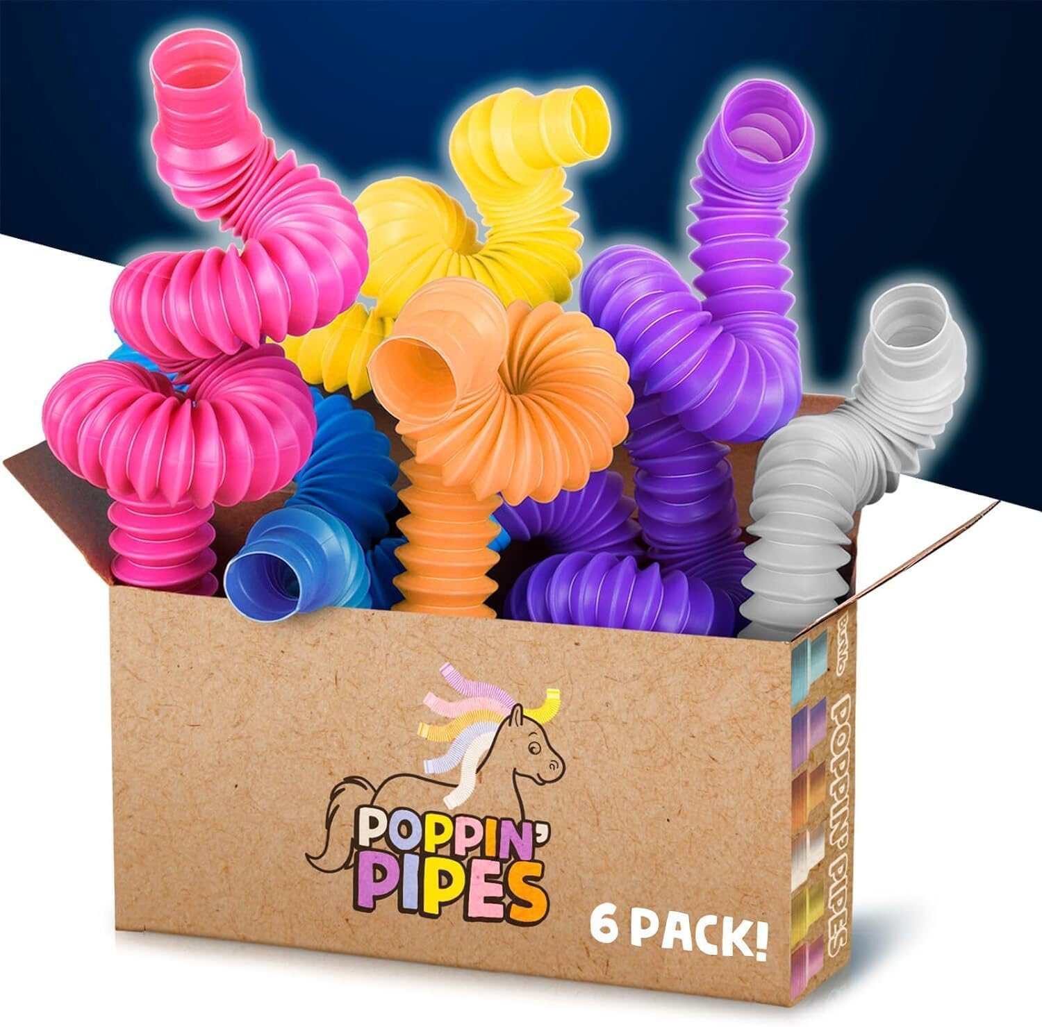 Pop Tubes – Large 8-Pack Fidget Toys – Poppin Pipes Sensory Toys for Toddlers and Kids, Fun Travel Toy for Fine Motor Skill Development