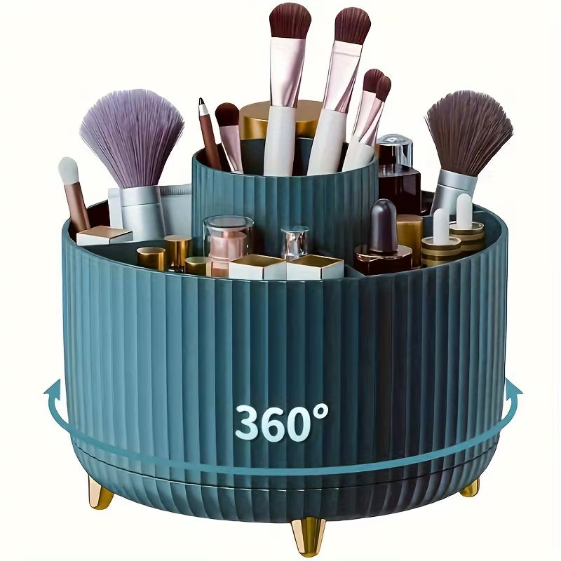 360-Degree Rotating Cosmetic Storage Box -Cosmetic Storage Box with 5 Compartments - Multi-Functional Storage Box for Brushes