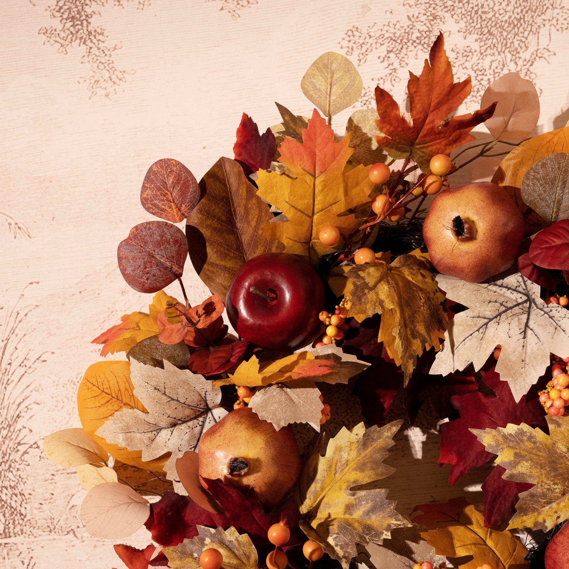 24 Inches Pre-Lit Fall Wreath Lighted Thanksgiving Wreath with Pomegranate & Apple Fall Wreath for Front Door Indoor Fireplace Farmhouse