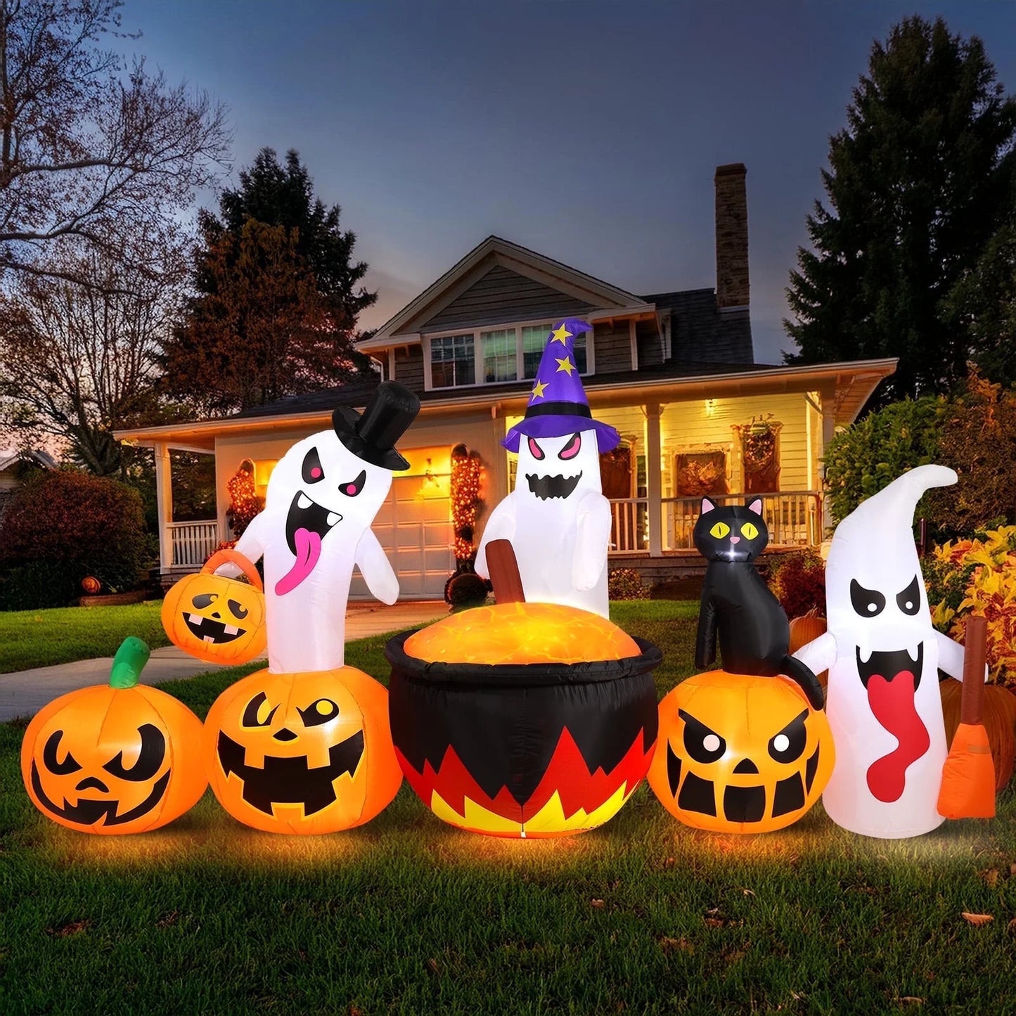 8.5FT Halloween Inflatables Pumpkin Ghost Family with Built-In LED Lights, Halloween Blow up Yard Decorations