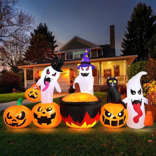 8.5FT Halloween Inflatables Pumpkin Ghost Family with Built-In LED Lights, Halloween Blow up Yard Decorations