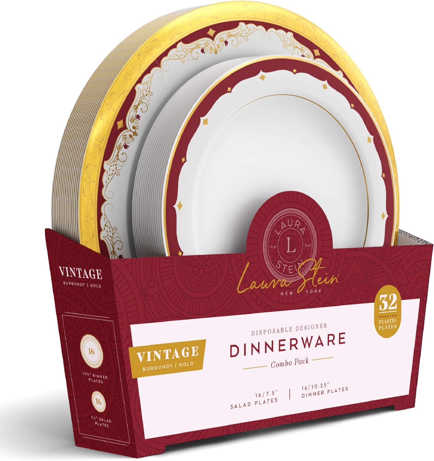 32-Pc Disposable Plastic Thanksgiving Dinnerware Set with Burgundy Rim & Gold Accents by