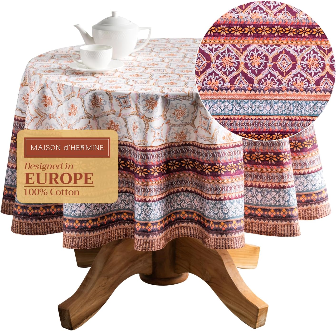 Table Cloth Square Table 100% Cotton 60 X 60 Inches Tablecloth Reusable Decorative Everyday Use for Dining Room, Farmhouse, Home, Party, Festive & Wedding - Amarante