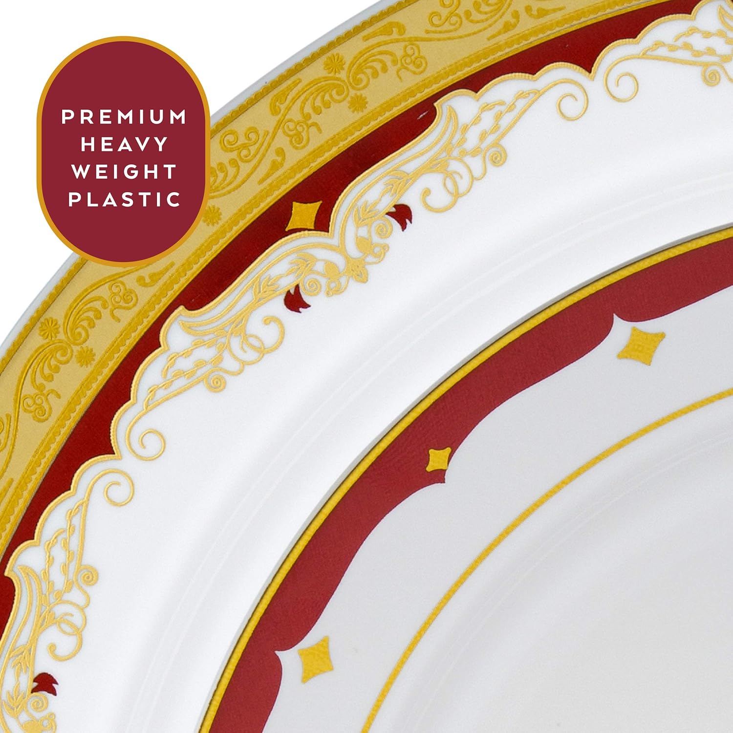 32-Pc Disposable Plastic Thanksgiving Dinnerware Set with Burgundy Rim & Gold Accents by