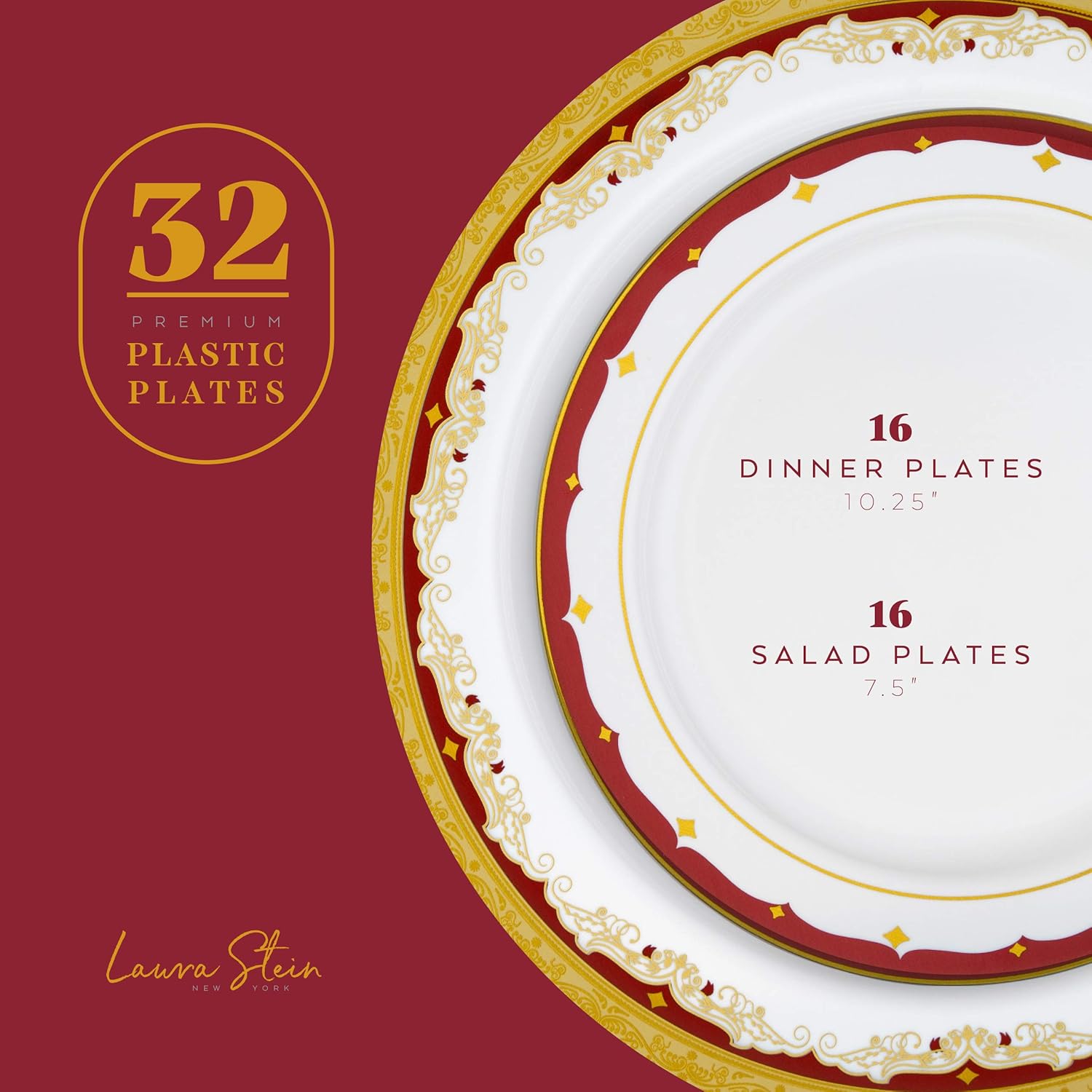 32-Pc Disposable Plastic Thanksgiving Dinnerware Set with Burgundy Rim & Gold Accents by