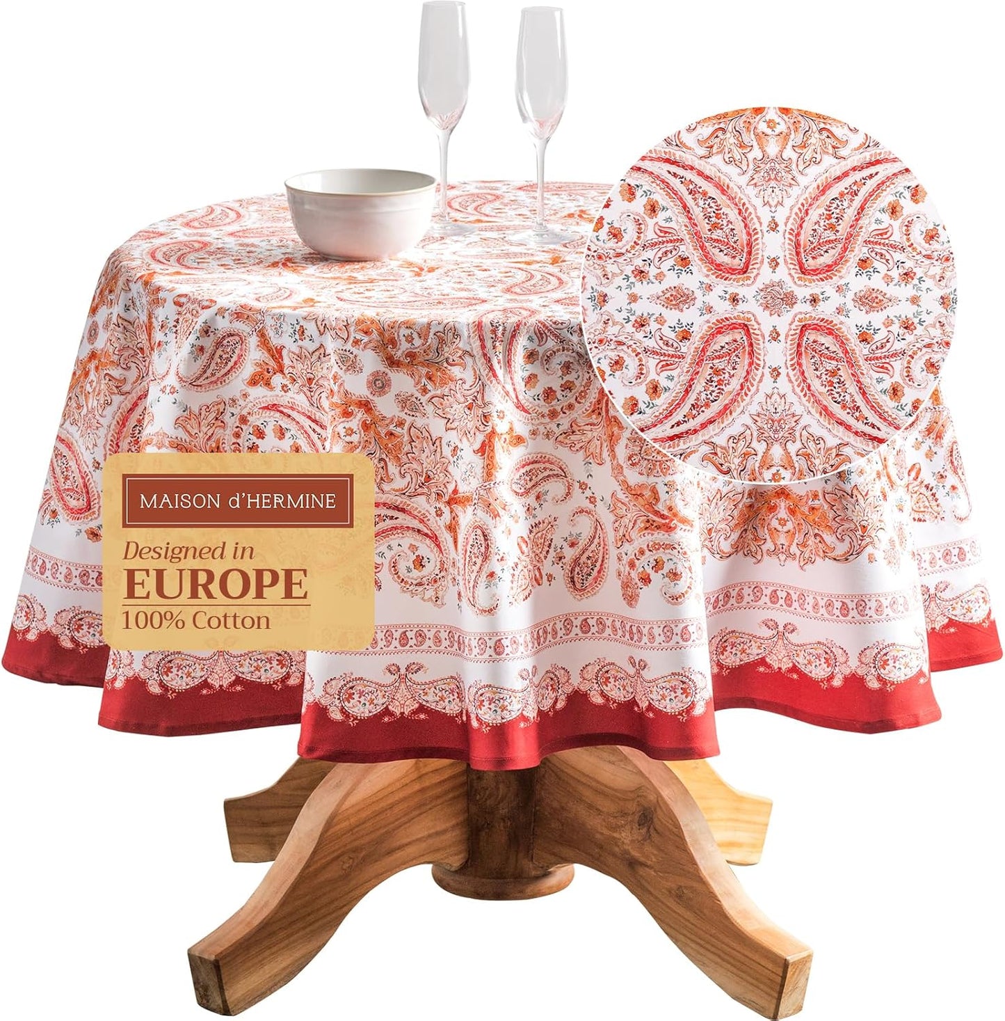 Table Cloth Square Table 100% Cotton 60 X 60 Inches Tablecloth Reusable Decorative Everyday Use for Dining Room, Farmhouse, Home, Party, Festive & Wedding - Amarante