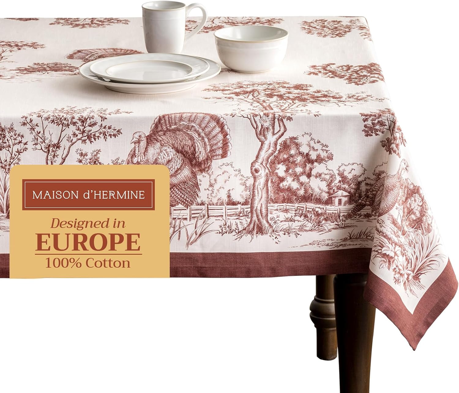 Table Cloth Square Table 100% Cotton 60 X 60 Inches Tablecloth Reusable Decorative Everyday Use for Dining Room, Farmhouse, Home, Party, Festive & Wedding - Amarante