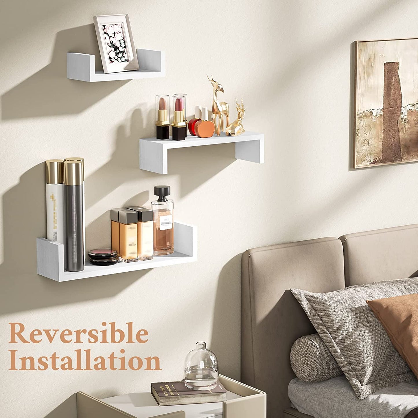 Floating Shelves Wall Mounted, Solid Wood Wall Shelves, White