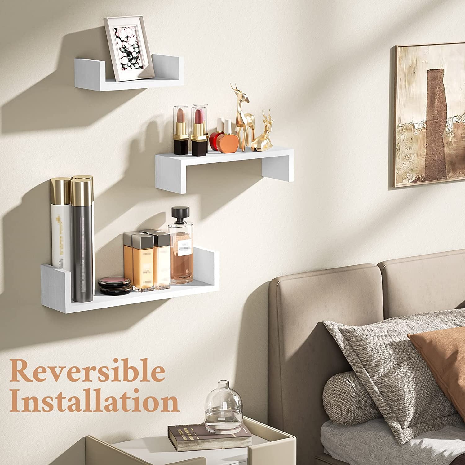 Floating Shelves Wall Mounted, Solid Wood Wall Shelves, White