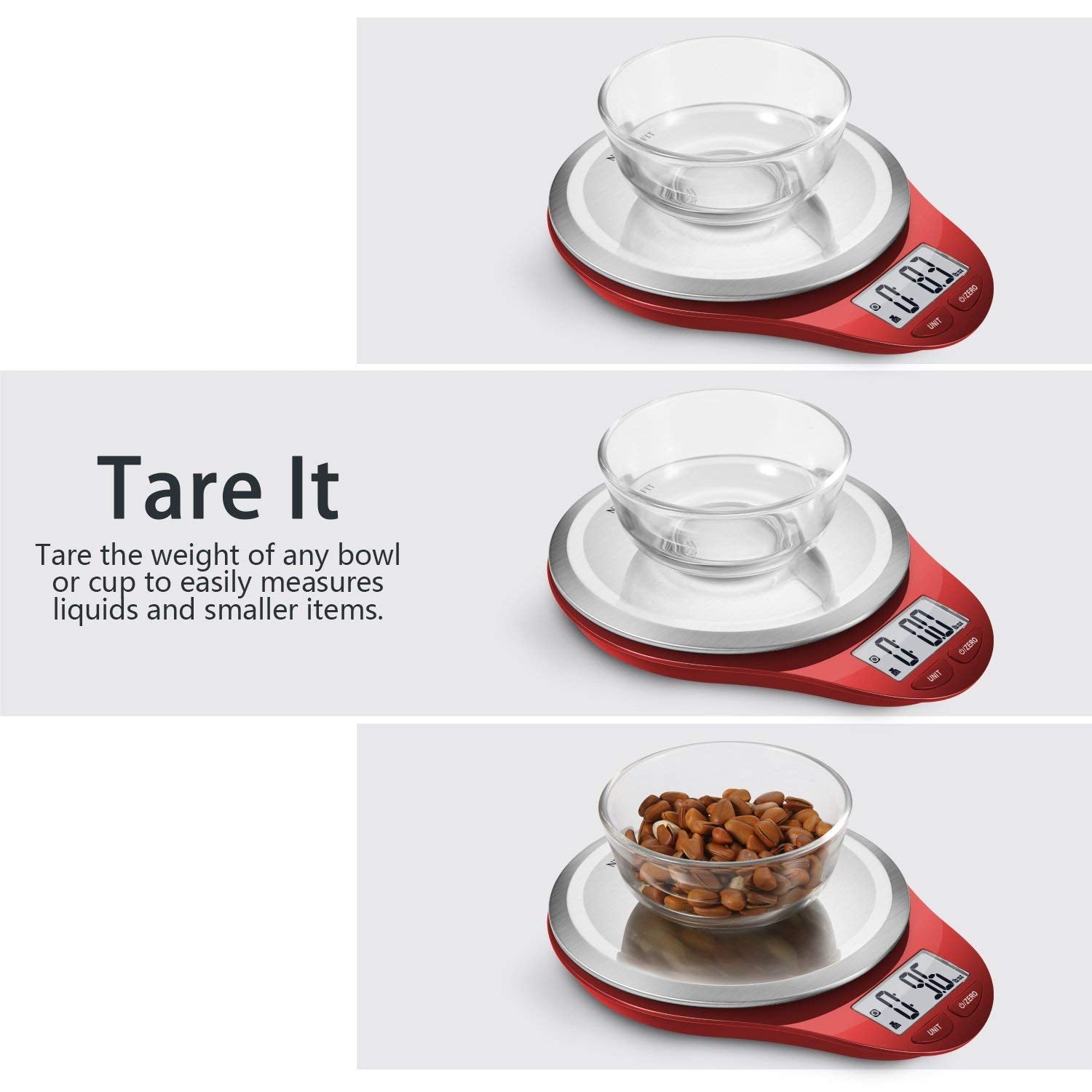 Food Scale,  Kitchen Scales Digital Weight Grams and Ounces Large Stainless Steel Platform for Baking Cooking Weight Loss, High Accuracy Bread Coffee Scale, 1G Increment Tare Function, Red