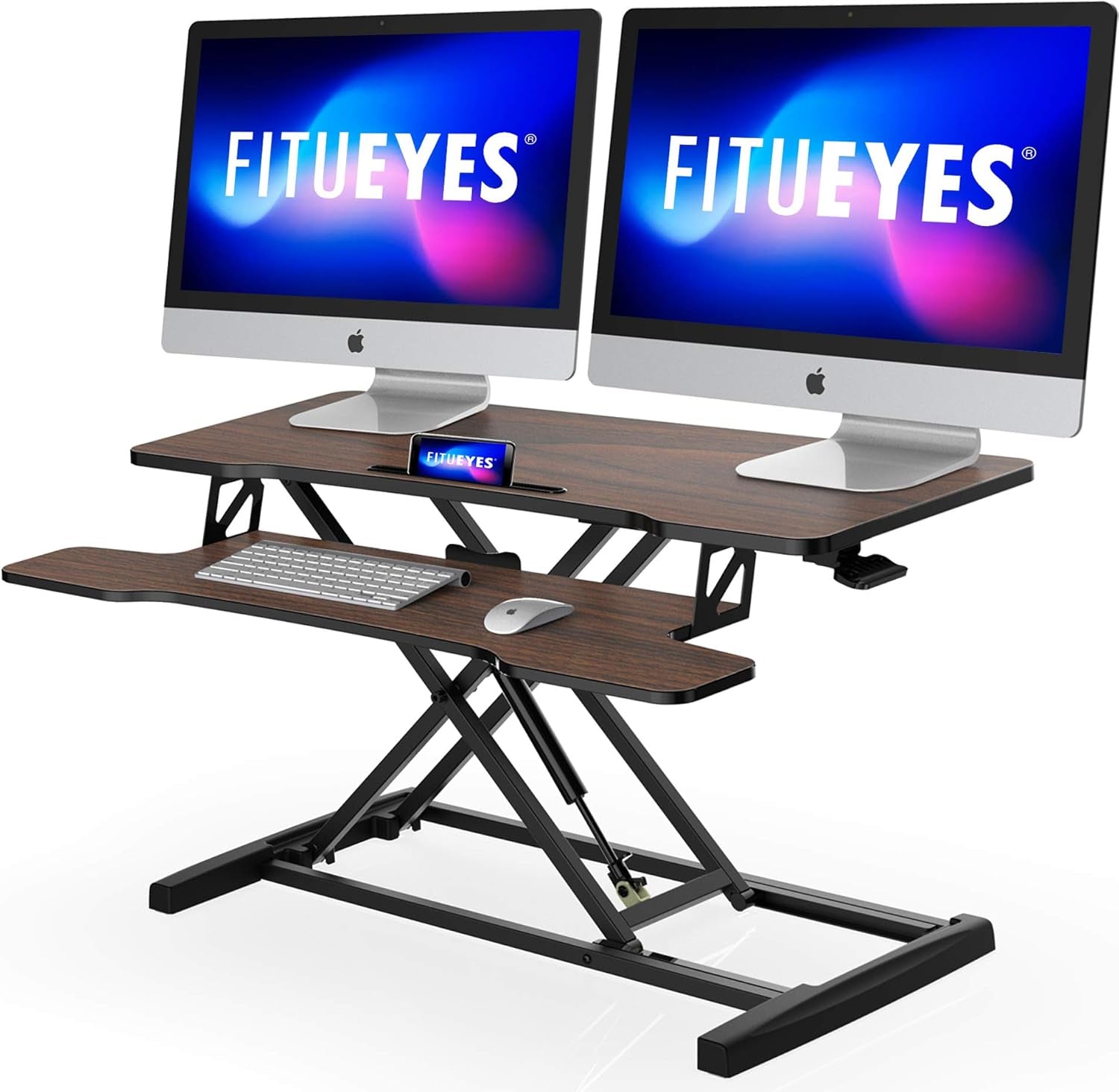 Height Adjustable Standing Desk 32” Wide Sit to Stand Converter Stand up Desk Tabletop Workstation for Laptops Dual Monitor Riser White SD308003WW