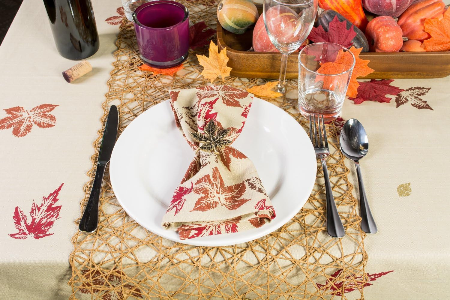 Rustic Autumn Leaves Kitchen Collection Thanksgiving & Fall Table Décor, Tablecloth, 60X104