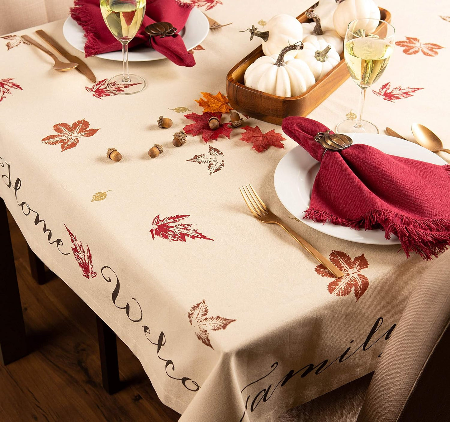 Rustic Autumn Leaves Kitchen Collection Thanksgiving & Fall Table Décor, Tablecloth, 60X104