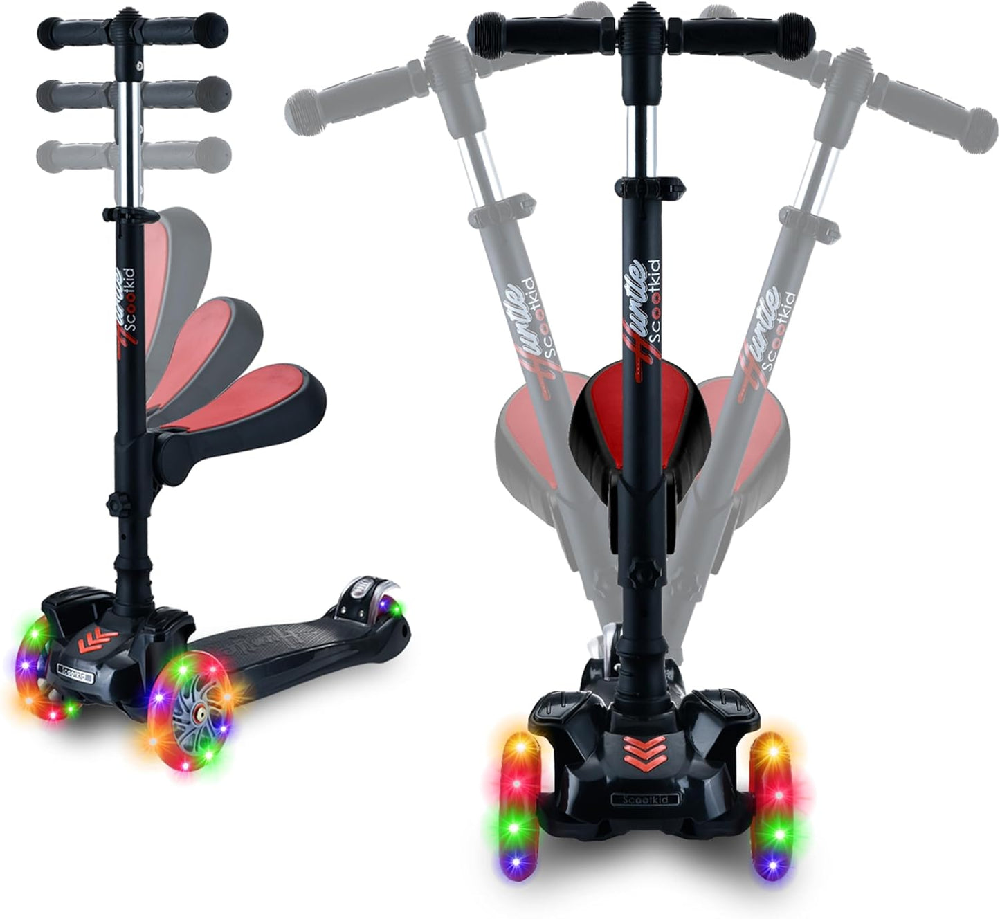3-Wheeled Scooter for Kids - Wheel LED Lights, Adjustable Lean-To-Steer Handlebar, and Foldable Seat - Sit or Stand Ride with Brake for Boys and Girls Ages 1-14 Years Old