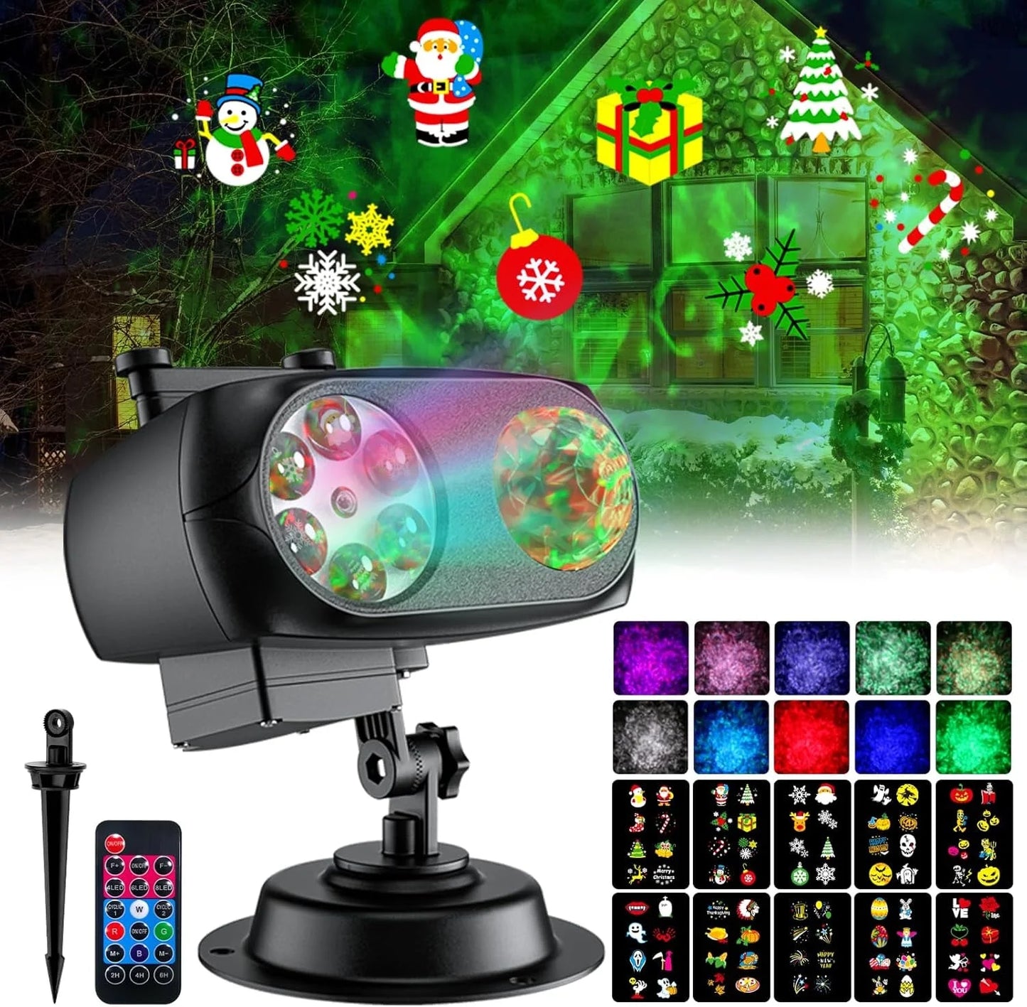 15W Brighter Halloween Decorations Projector Lights and Christmas Projector Outdoor 2025 Upgrade, 10 HD Slides (3D Ocean Wave & Patterns), 30 Holiday Projector Home Party Light Show