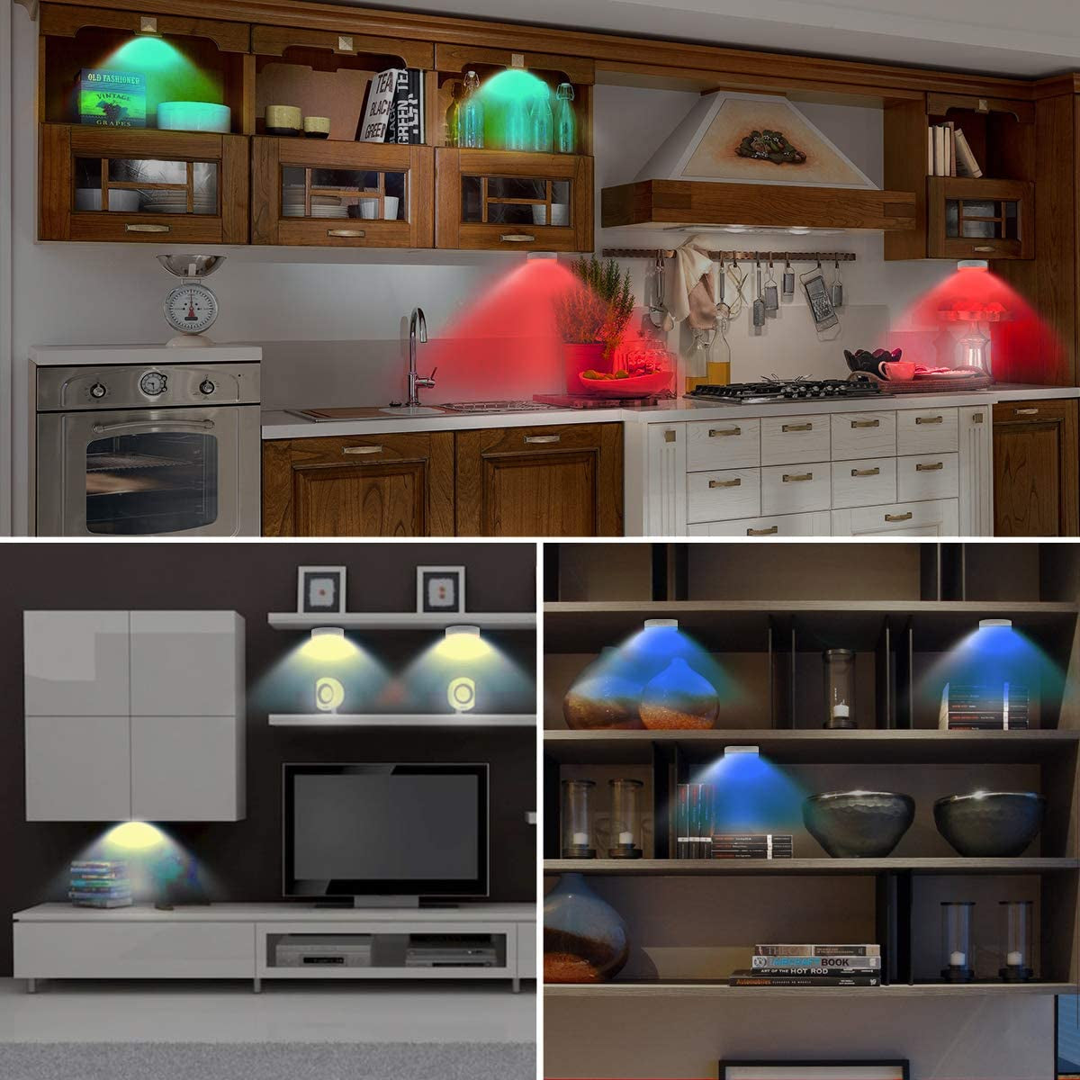 Puck Lights with Remote,Under Cabinet Led Lighting,Rgb Wireless Rechargeable Light for Closet,Display Case,3 Pack