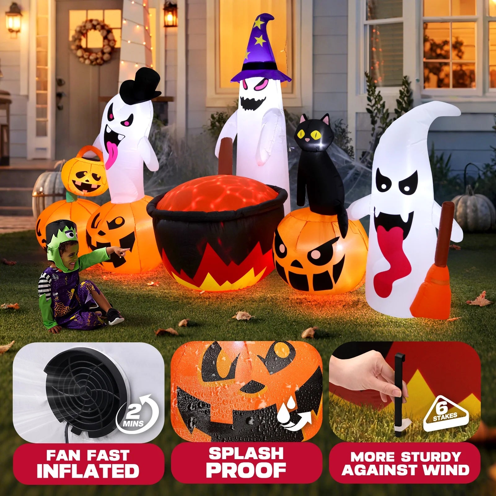 8.5FT Halloween Inflatables Pumpkin Ghost Family with Built-In LED Lights, Halloween Blow up Yard Decorations