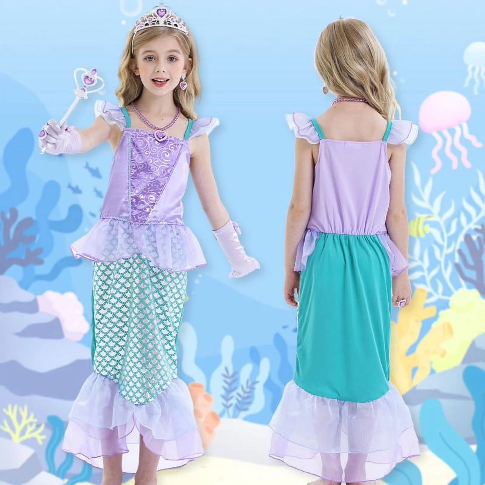 Mermaid Dresses for Girl Princess Dress up Clothes Mermaid Costume up Kids Birthday Party Cosplay Role Play Clothes Tween 110 Cm 3-4 Years