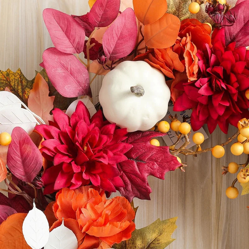 Fall Wreaths for Front Door, 18 Inch Thanksgiving Wreaths Artificial Pumpkin Maple Leaves Autumn Wreaths, Thanksgiving Harvest Festival Fall Decorations Indoor and Outdoor