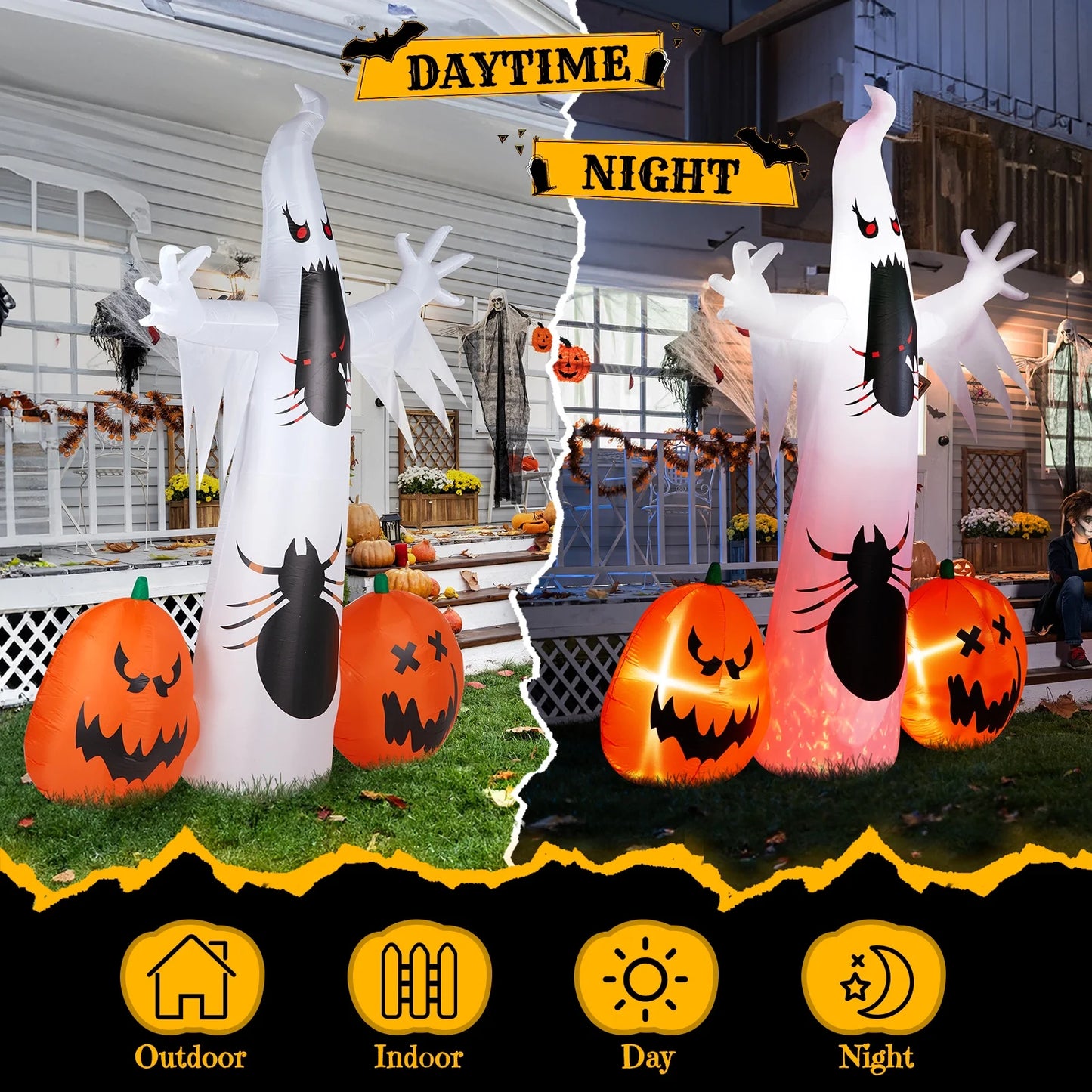 12 ' Halloween Ghost & Pumpkin Outdoor Halloween Inflatables for Patio Garden Decor,1 Pcs