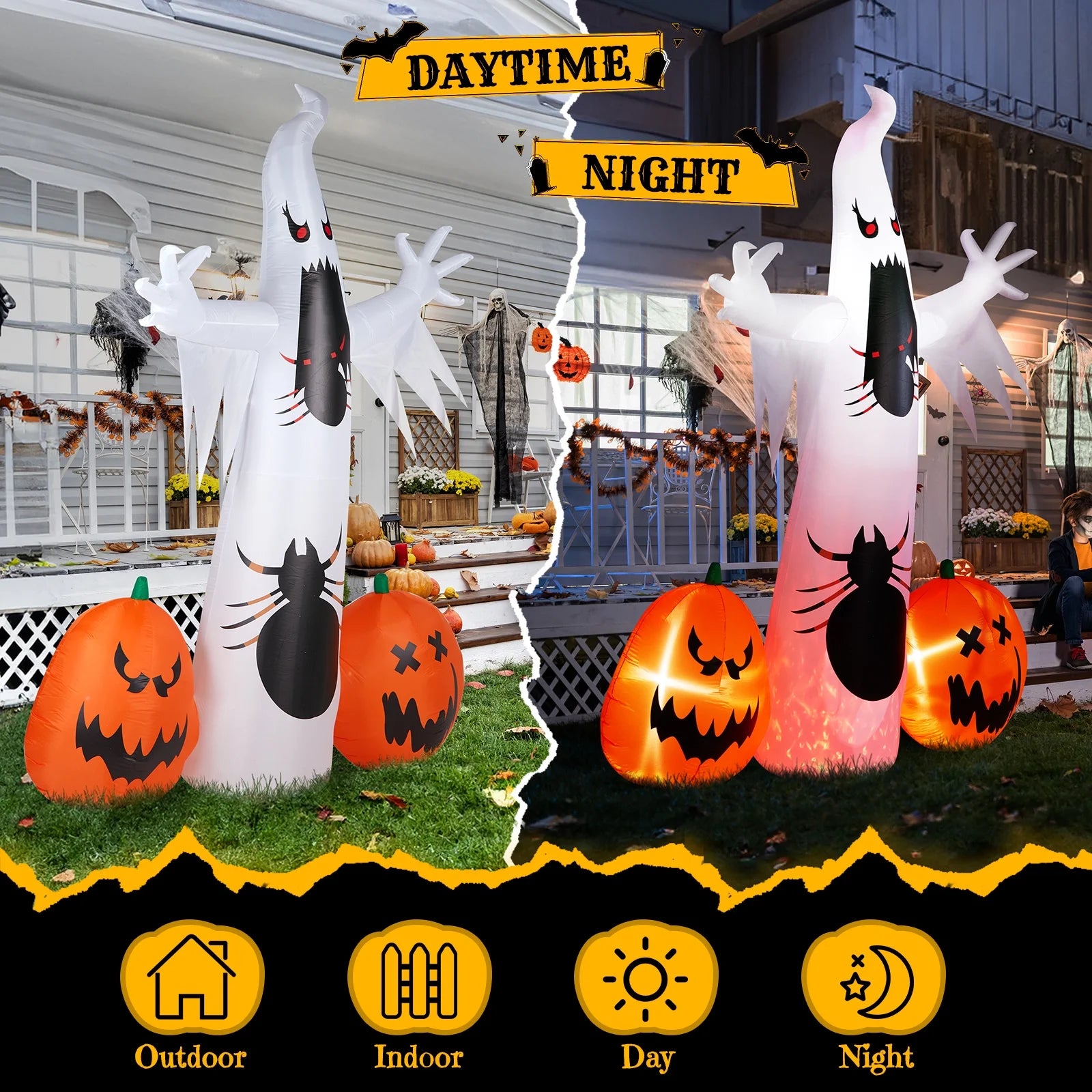 12 ' Halloween Ghost & Pumpkin Outdoor Halloween Inflatables for Patio Garden Decor,1 Pcs
