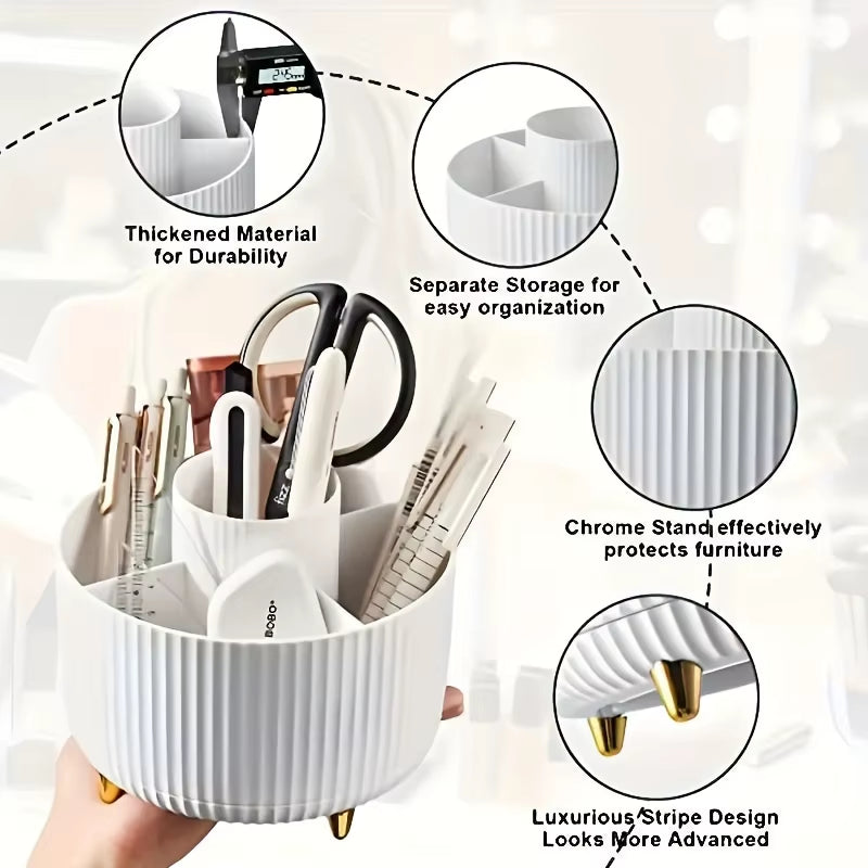 360-Degree Rotating Cosmetic Storage Box -Cosmetic Storage Box with 5 Compartments - Multi-Functional Storage Box for Brushes