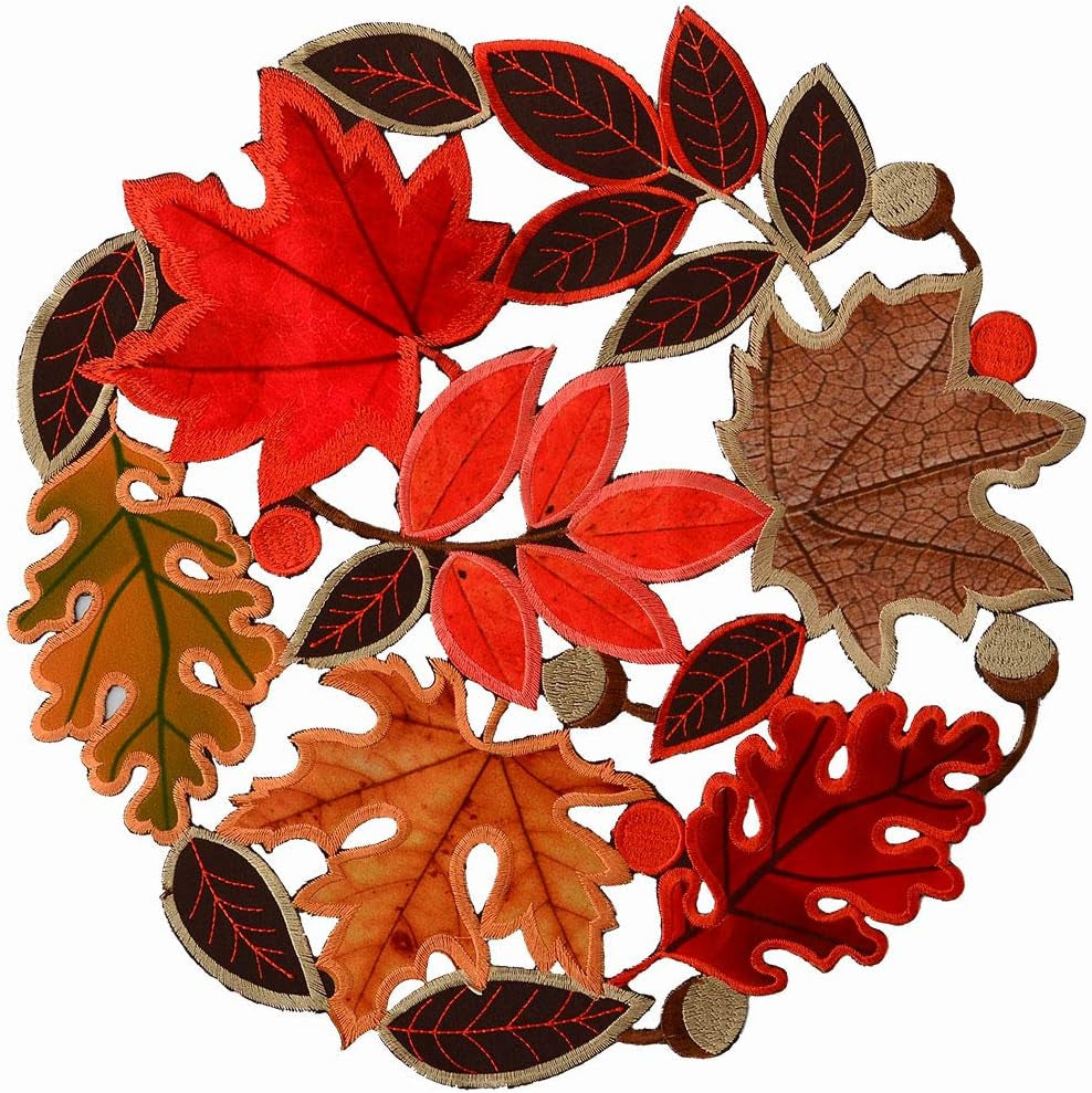 Embroidered Leaves Table Runner for Thanksgiving, Fall or Autumn Harvest Decorations (14 × 89 Inches)