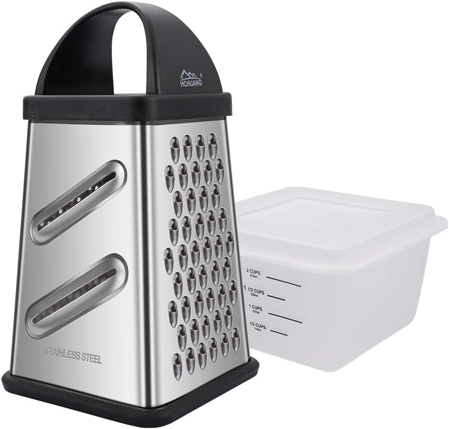 Professional Box Grater,Nonstick Coating Stainless Steel with 6 Sides - Vegetable Chopper, Kitchen Cutter, Shredder for Cheese & Vegetables (6-In-1)
