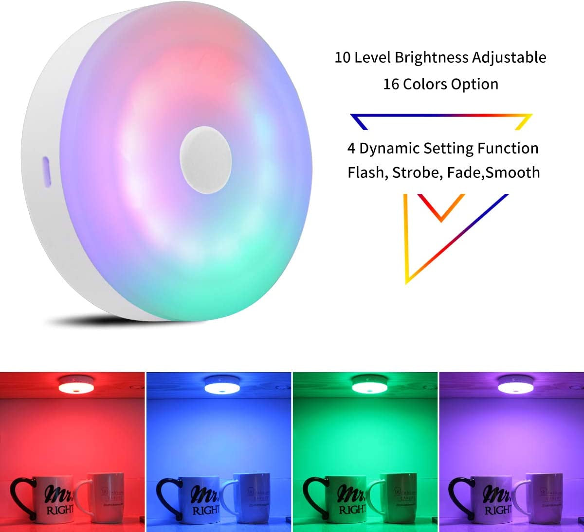 Puck Lights with Remote,Under Cabinet Led Lighting,Rgb Wireless Rechargeable Light for Closet,Display Case,3 Pack