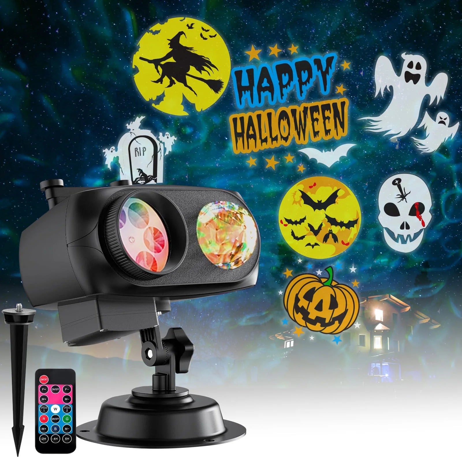 15W Brighter Halloween Decorations Projector Lights and Christmas Projector Outdoor 2025 Upgrade, 10 HD Slides (3D Ocean Wave & Patterns), 30 Holiday Projector Home Party Light Show