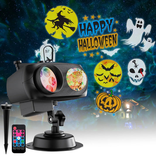 15W Brighter Halloween Decorations Projector Lights and Christmas Projector Outdoor 2025 Upgrade, 10 HD Slides (3D Ocean Wave & Patterns), 30 Holiday Projector Home Party Light Show