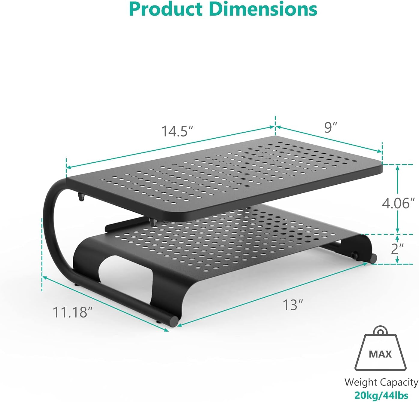 Monitor Stand Riser, Computer Desktop Stand Riser Holder, Vented Metal 2 Tier Desk Shelf for Desk Organizer (STT001B-2), 2 Pack, Black