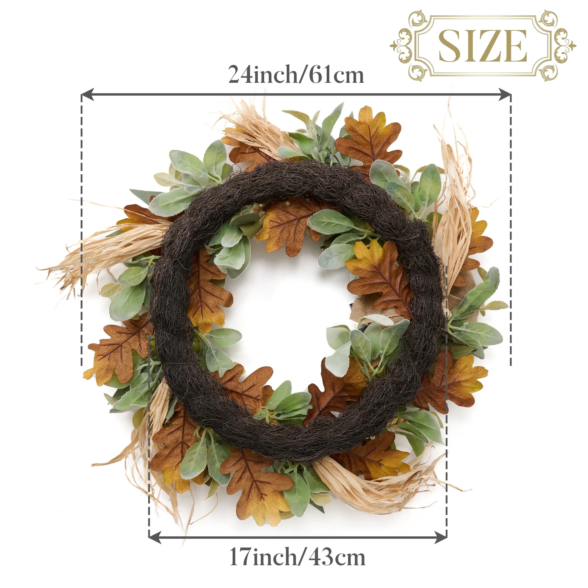 24 Inches Pre-Lit Fall Wreath Lighted Thanksgiving Wreath with Red Orange White Pumpkin & Pine Cone Harvest Wreath for Front Door Fireplace Farmhouse