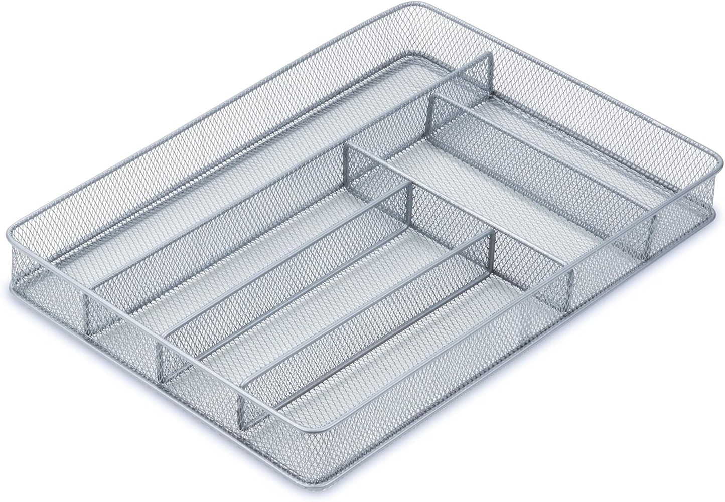 KCH-02163 Steel Mesh 7-Compartment Expandable Utility Drawer Organizer, Silver