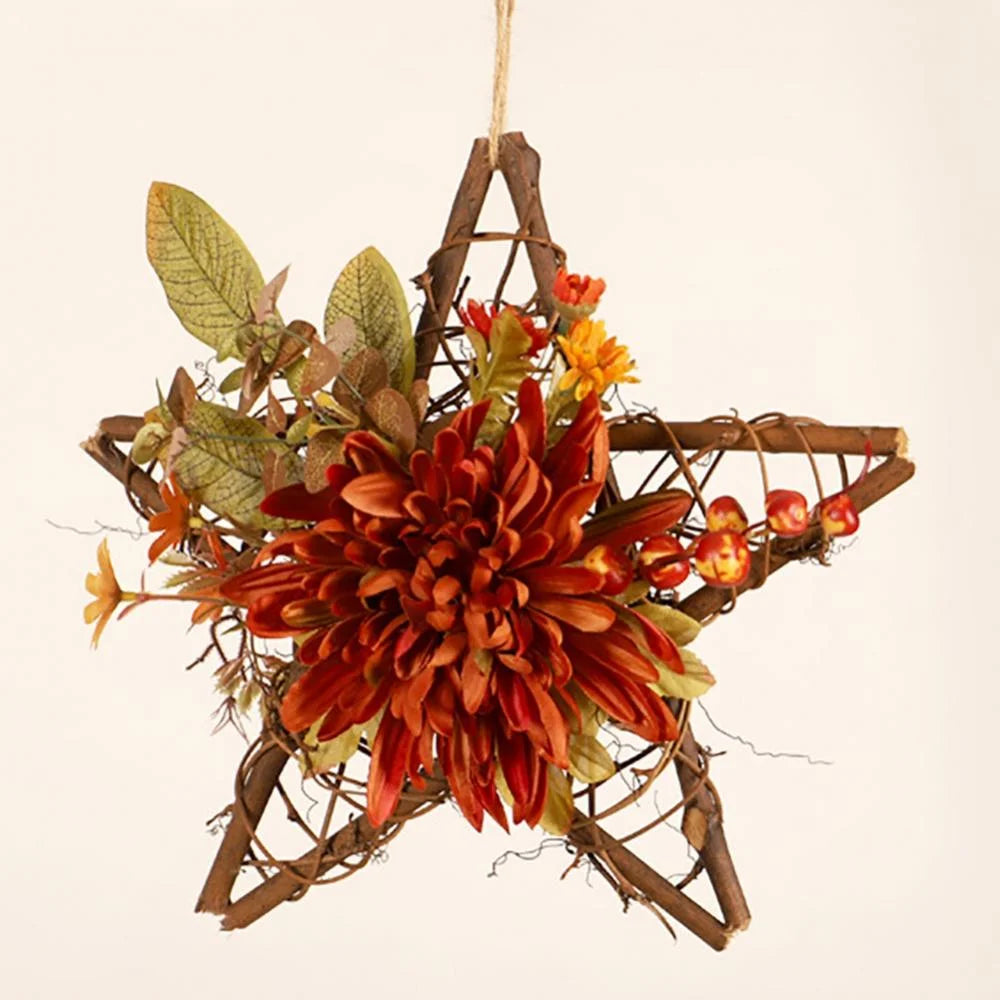 Artificial Autumn Fall Wreath, Harvest Thanksgiving Door Wreath for Front Door with Berry, Maple and Sunflower