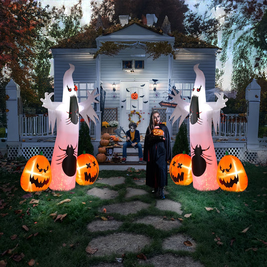 12 ' Halloween Ghost & Pumpkin Outdoor Halloween Inflatables for Patio Garden Decor,1 Pcs