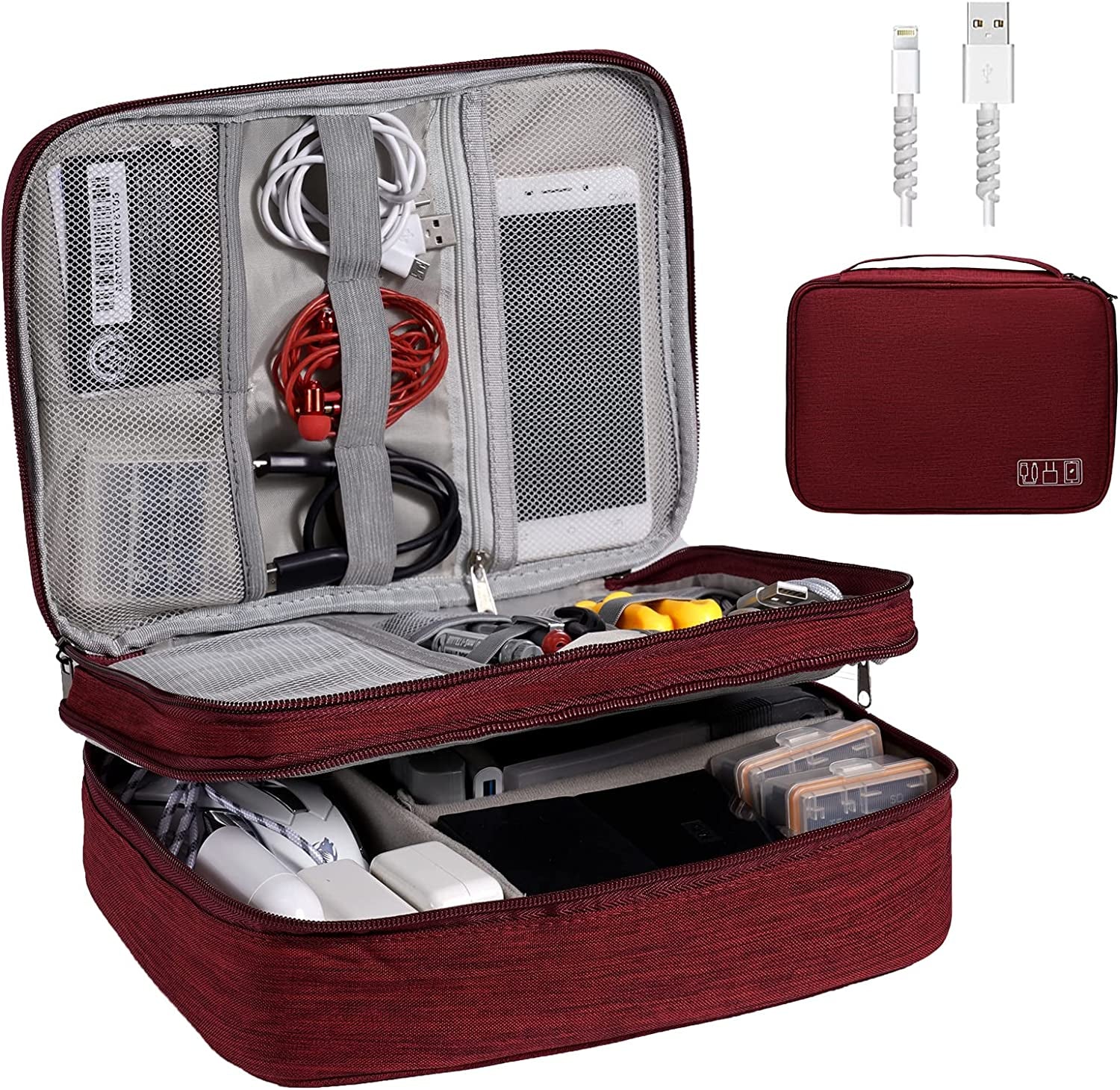 Electronics Organizer,  Electronic Accessories Bag Travel Cable Organizer Three-Layer for Ipad Mini, Kindle, Hard Drives, Cables, Chargers