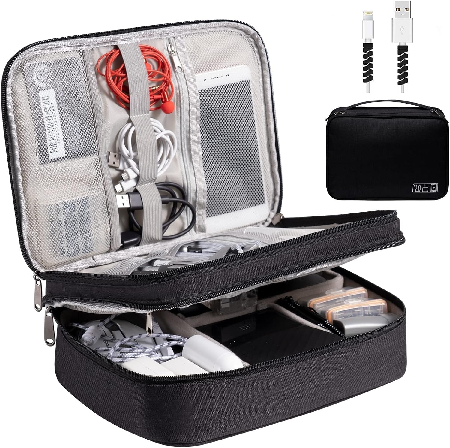 Electronics Organizer,  Electronic Accessories Bag Travel Cable Organizer Three-Layer for Ipad Mini, Kindle, Hard Drives, Cables, Chargers