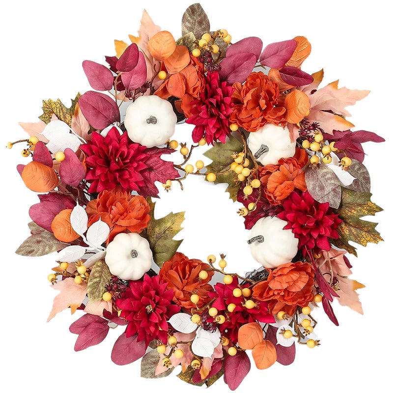 Fall Wreaths for Front Door, 18 Inch Thanksgiving Wreaths Artificial Pumpkin Maple Leaves Autumn Wreaths, Thanksgiving Harvest Festival Fall Decorations Indoor and Outdoor