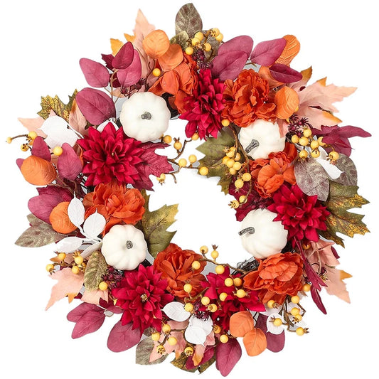Fall Wreaths for Front Door, 18 Inch Thanksgiving Wreaths Artificial Pumpkin Maple Leaves Autumn Wreaths, Thanksgiving Harvest Festival Fall Decorations Indoor and Outdoor