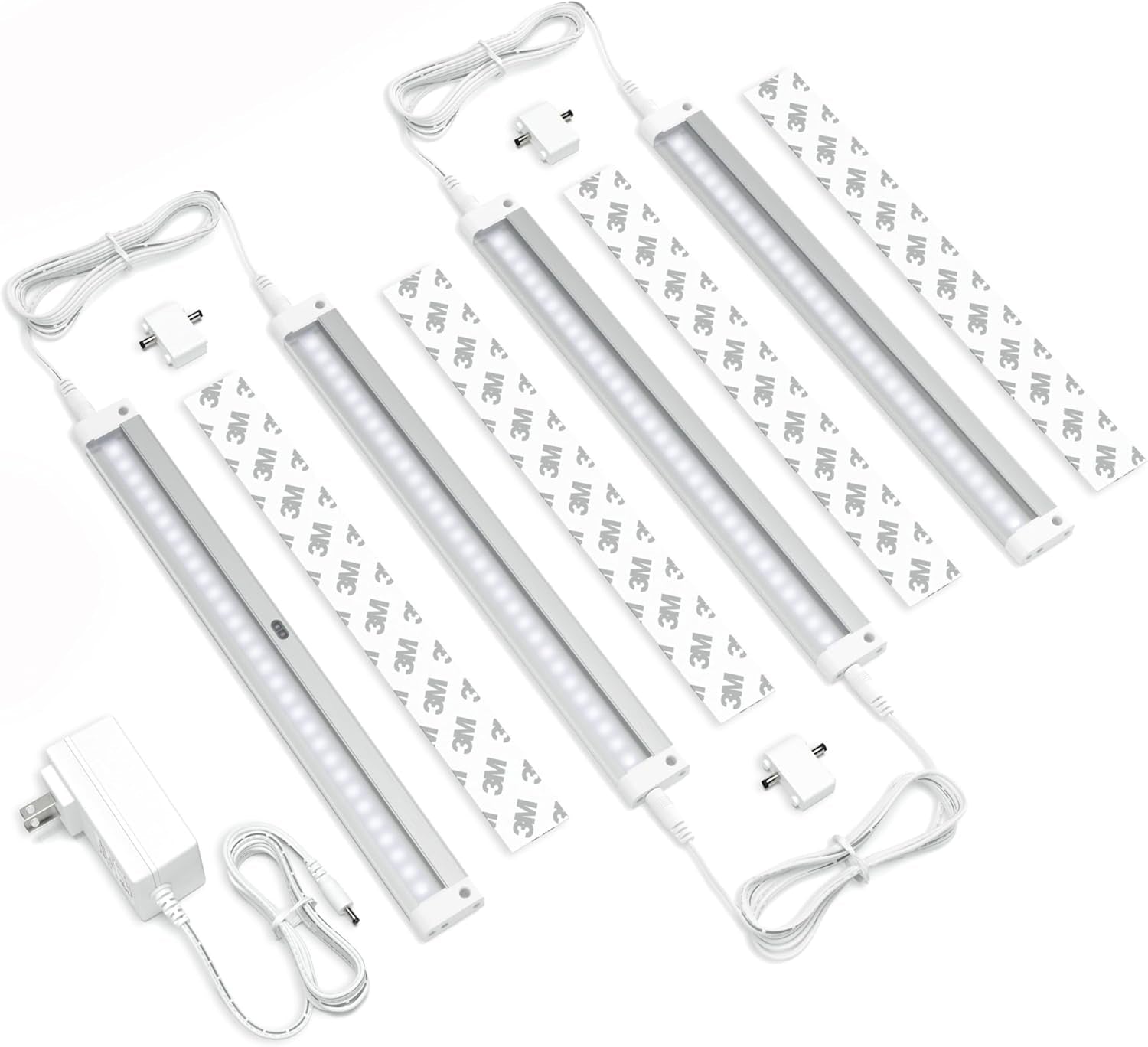 Hand Wave Activated under Cabinet LED Lighting Kit, Dimmable, 3-Pack 12 in - Touchless Dimming Control, White under Counter Lights for Kitchen, Garage, Office, Desk - Cool White (6000K)
