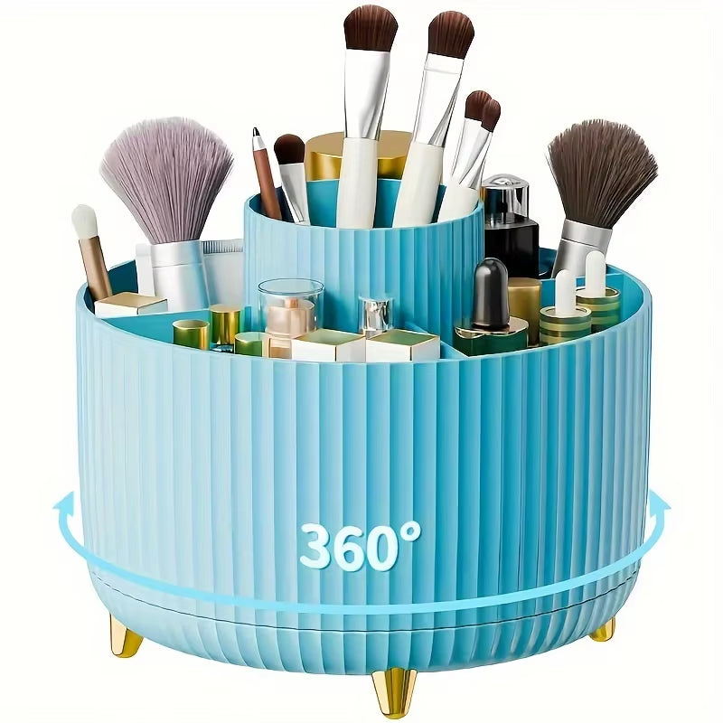 360-Degree Rotating Cosmetic Storage Box -Cosmetic Storage Box with 5 Compartments - Multi-Functional Storage Box for Brushes
