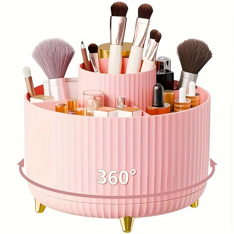 360-Degree Rotating Cosmetic Storage Box -Cosmetic Storage Box with 5 Compartments - Multi-Functional Storage Box for Brushes