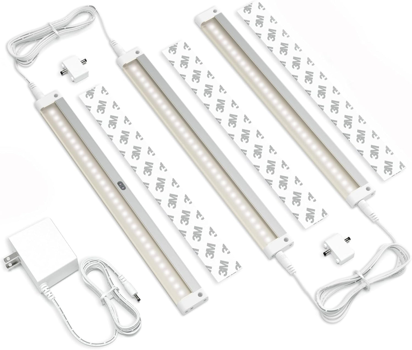 Hand Wave Activated under Cabinet LED Lighting Kit, Dimmable, 3-Pack 12 in - Touchless Dimming Control, White under Counter Lights for Kitchen, Garage, Office, Desk - Cool White (6000K)