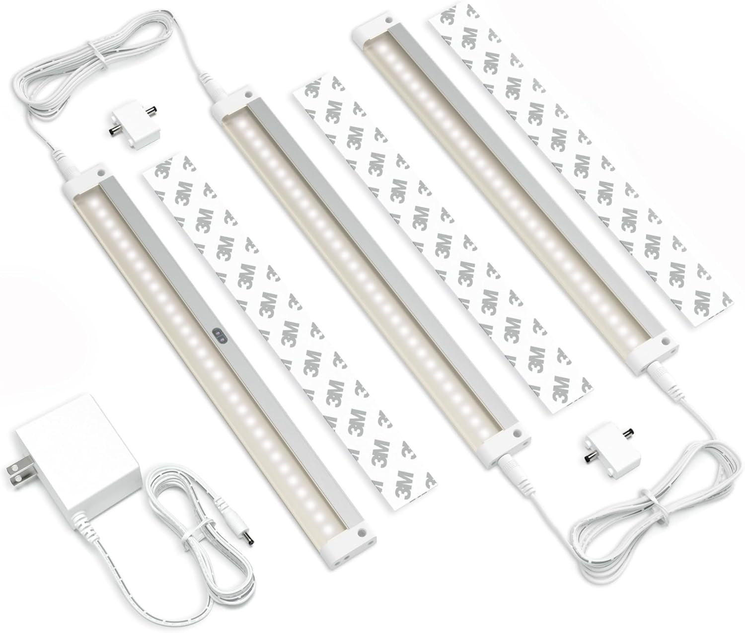 Hand Wave Activated under Cabinet LED Lighting Kit, Dimmable, 3-Pack 12 in - Touchless Dimming Control, White under Counter Lights for Kitchen, Garage, Office, Desk - Cool White (6000K)