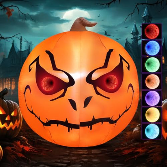 Outdoor Halloween Inflatables Pumpkin with 3D Infinty Mirror Tunnel Light, Blow up Yard Decorations, Giant Pumpkin Inflatable Halloween Decor for Indoor Outdoor Party Garden Lawn