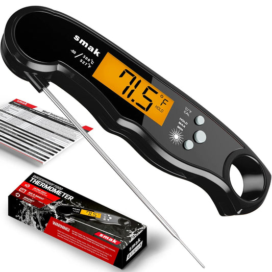 Instant Read Meat Thermometer - Waterproof Kitchen Food Cooking Thermometer with Backlight LCD - Best Super Fast Electric Meat Thermometer Probe for BBQ Grilling Smoker Baking Turkey (Stealth)